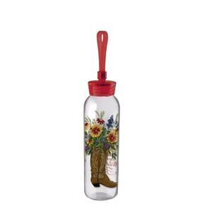 New Cypress Refresh Handmade‎ Glass Water Bottle with Lid Western Floral 18 Oz